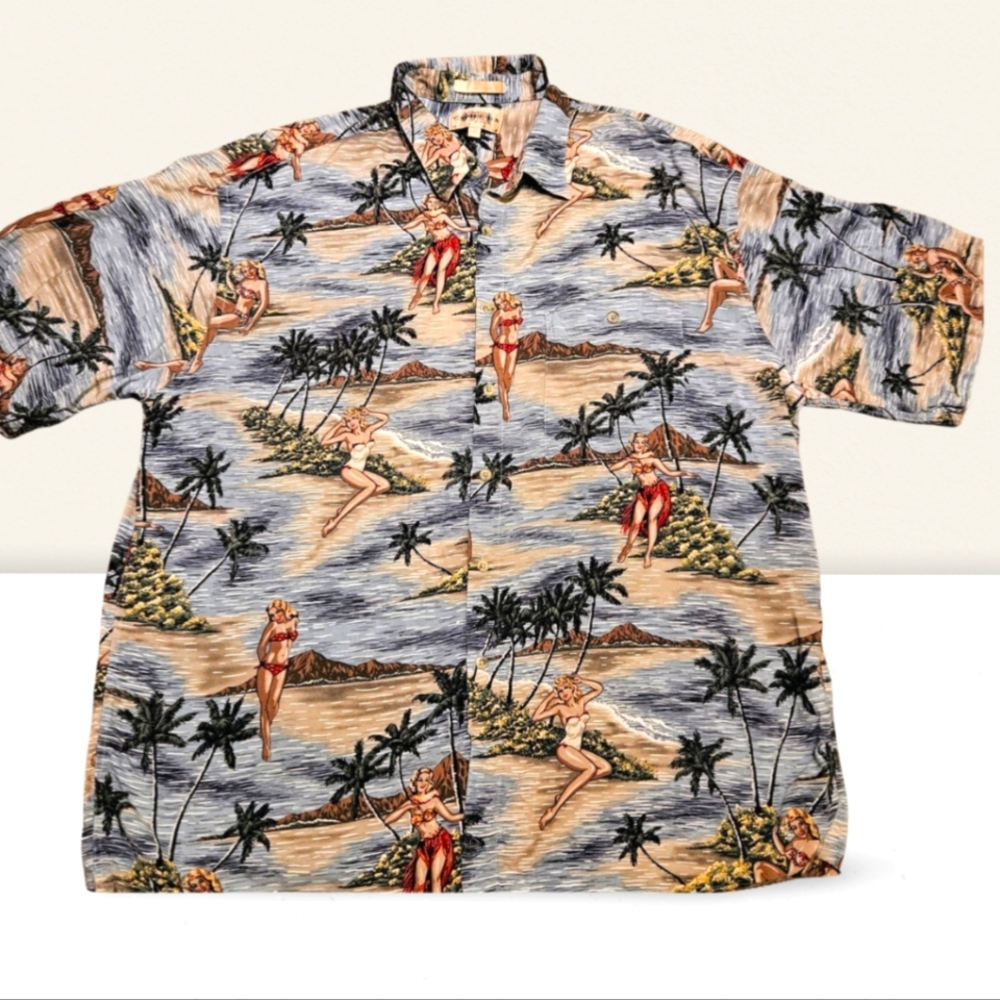 Campia Moda Hawaiian Shirt Mens XXL Short Sleeve Retro Beach Vibes Rayon
